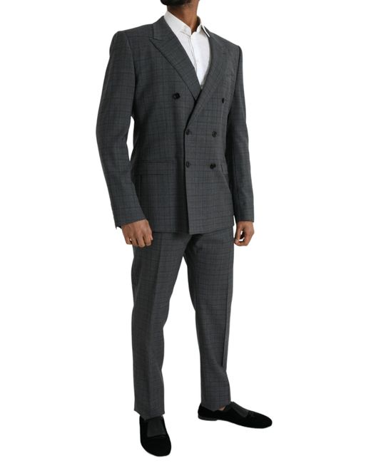 Dolce & Gabbana Gray Plaid Wool Martini Formal 2 Piece Suit Virgin Elastane for men