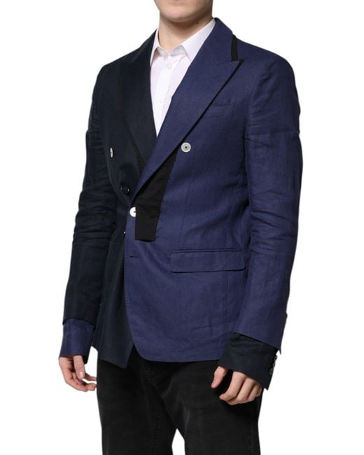 Dolce & Gabbana Blue Double Breasted Suit Coat Blazer for men