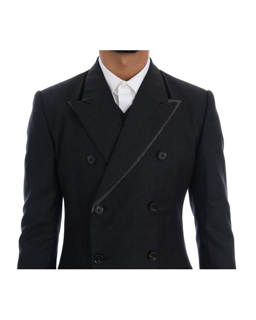 Dolce & Gabbana Black Wool Double Breasted 3 Piece Suit for men