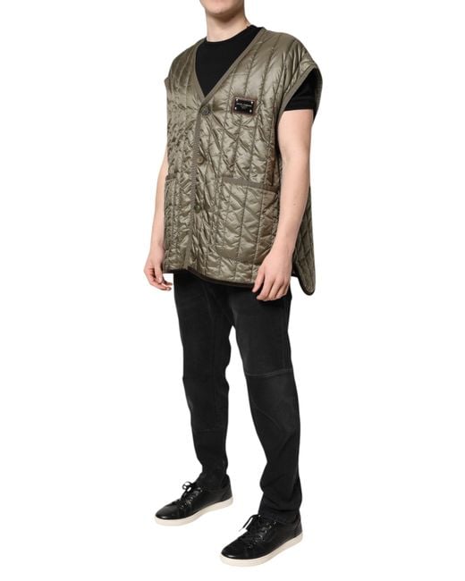 Dolce & Gabbana Brown Logo Plaque Quilted Vest Jacket for men