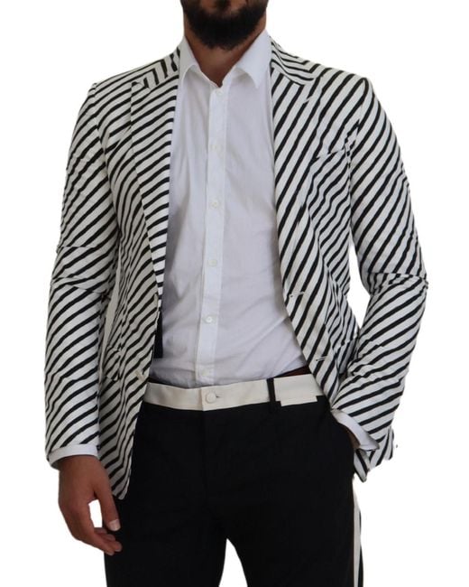 Dolce & Gabbana Gray Striped Slim Fit Jacket Blazer for men