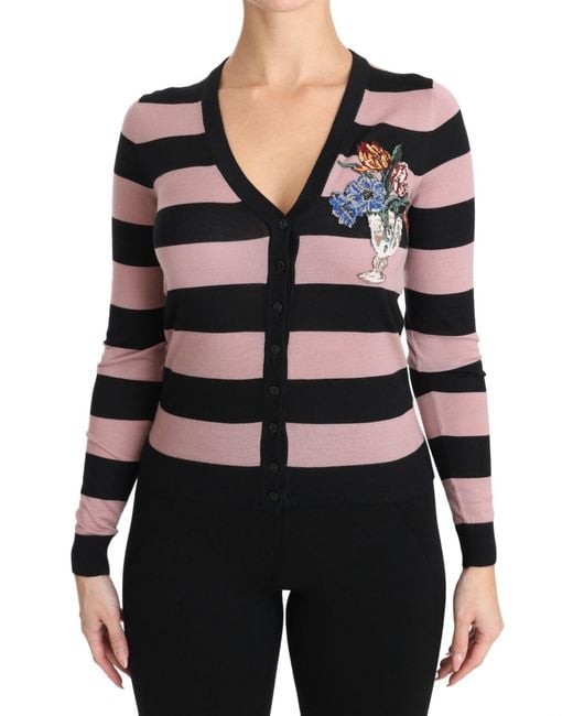 Dolce & Gabbana Multicolor Dolce Gabbana Pink Floral Cashmere Cardigan Sweater