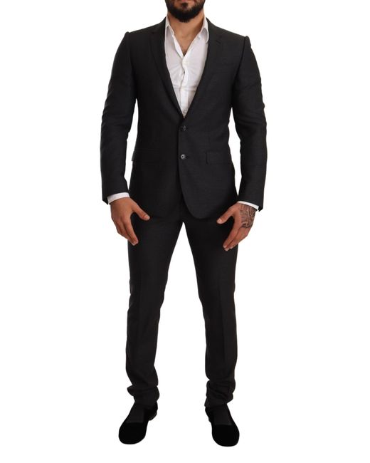 Dolce & Gabbana Black Wool Martini Slim Fit Set Suit for men