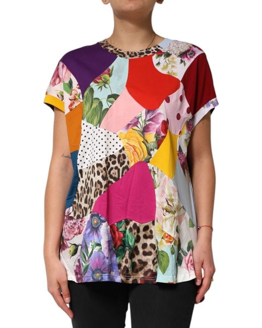 Dolce & Gabbana Red Patchwork Cotton Silk Blouse Top