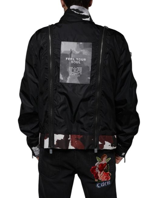 Dolce & Gabbana Black Nylon Full Zip Bomber Jacket for men