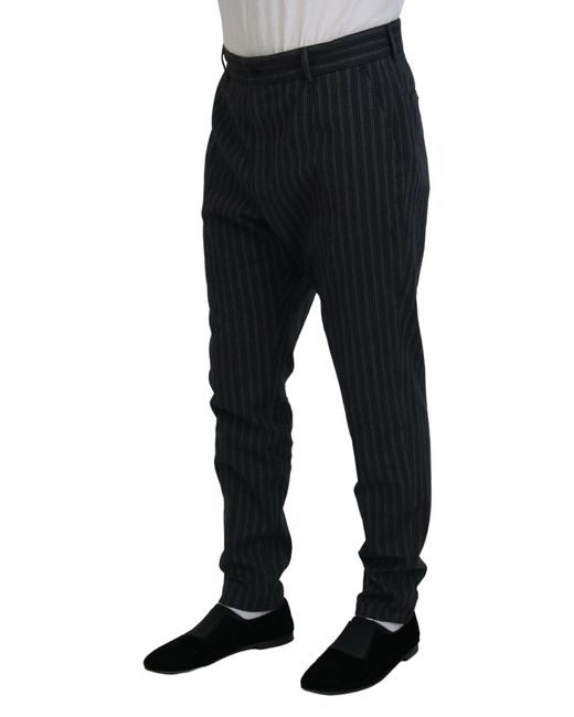 Dolce & Gabbana Black Elegant Striped Chino Dress Pants for men