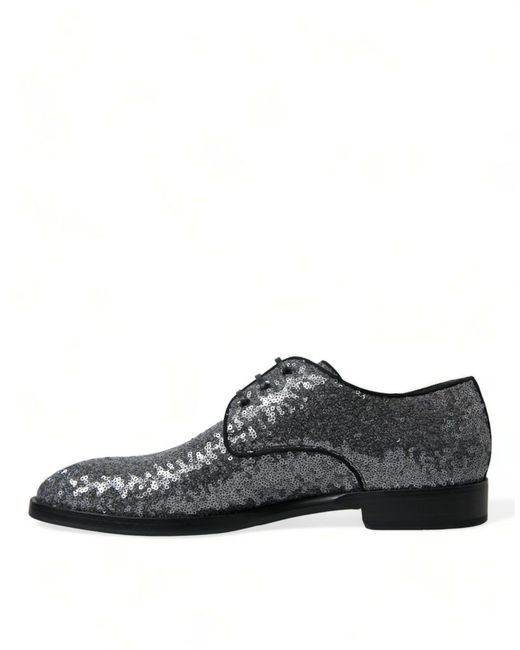 Dolce & Gabbana Black Sequined Lace Up Derby Dress Shoes for men