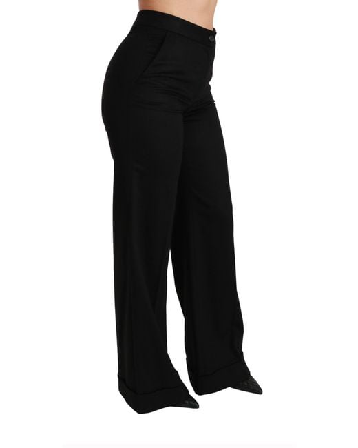 Dolce & Gabbana Black Cashmere Wide Leg Trouser Pants