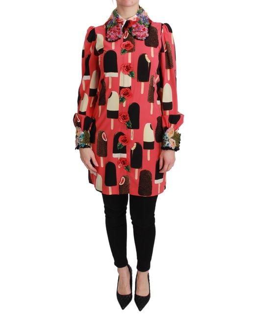 Dolce & Gabbana Red Ice Cream Roses Sequined Dress Silk