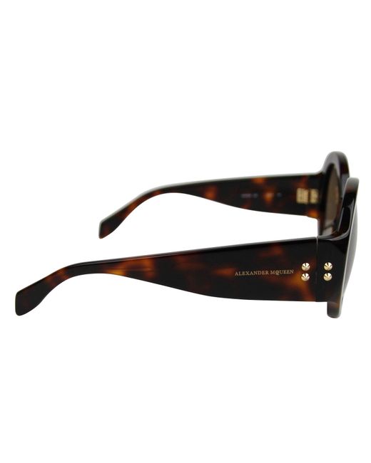 McQueen Brown Plastic Acetate Round Sunglasses