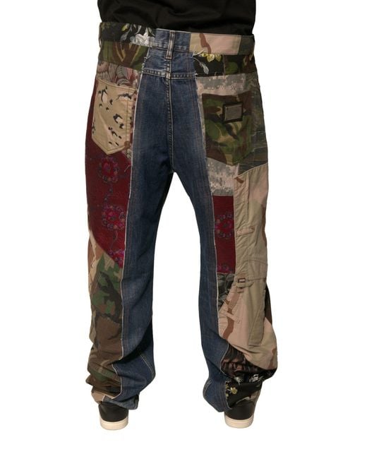 Dolce & Gabbana Black Patchwork Cotton Straight Denim Jeans for men