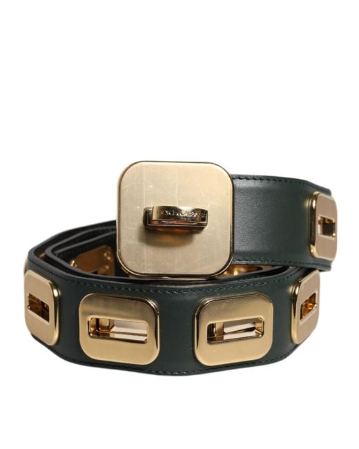 Dolce & Gabbana Black Leather Tone Rotating Buckle Belt