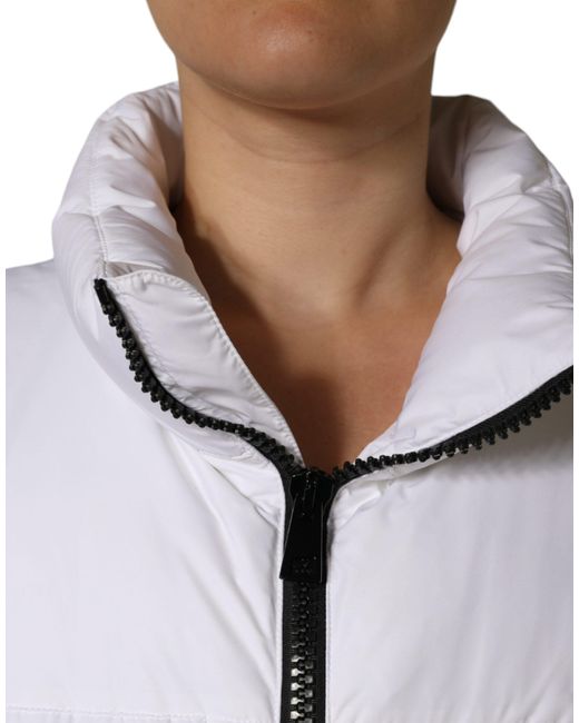 Dolce & Gabbana White Puffer Quilted Full Zip Coat Jacket