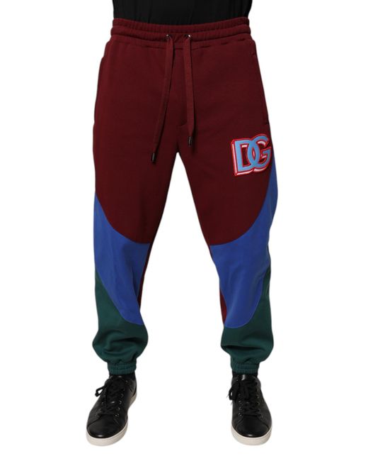 Dolce & Gabbana Red Colorblock Joggers With Logo Patch for men