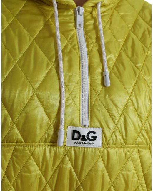 Dolce & Gabbana Yellow Nylon Quilted Hooded Pullover Jacket