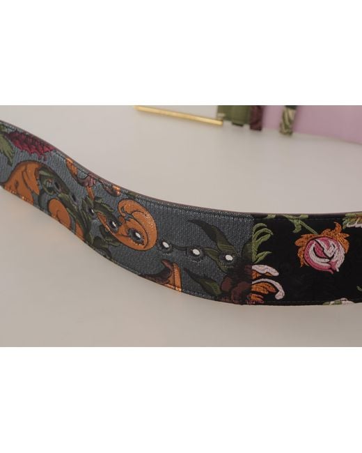 Dolce & Gabbana Pink Leather Embroidered Metal Buckle Belt Canvas