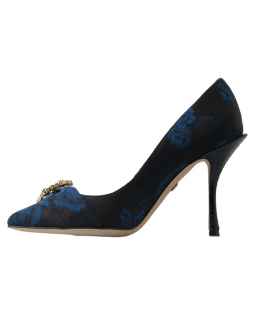 Dolce & Gabbana Blue Floral Ayers Crystal Pumps Shoes Elastane