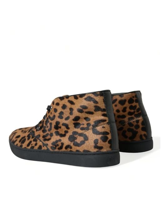 Dolce & Gabbana Brown Leopard Pony Hair Leather Sneakers Shoes for men