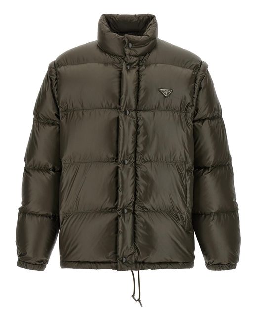 Prada Green Recycled Polyamide Full-Length Jacket for men
