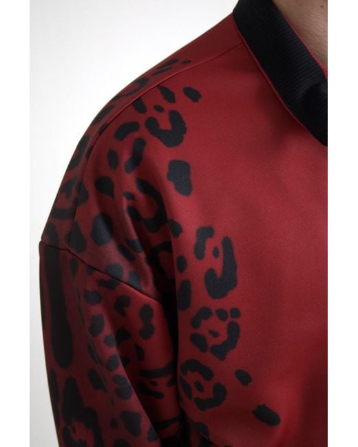 Dolce & Gabbana Red Leopard Polyester Bomber Full Zip Jacket for men