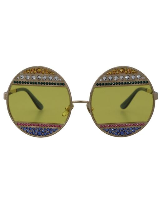Dolce & Gabbana Green Crystal Embellished Oval Sunglasses
