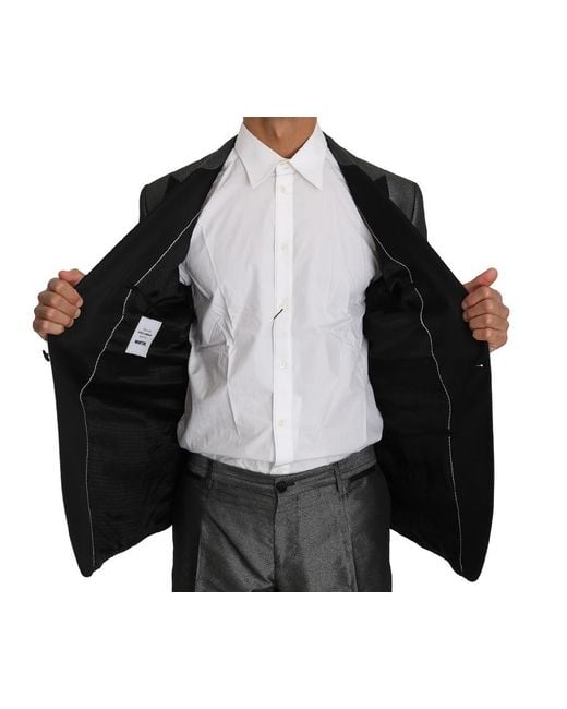 Dolce & Gabbana Black Grey Patterned Martini Piece Suit for men