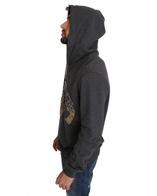 Dolce & Gabbana Black Hooded Crystal Heart Gun Sweater for men
