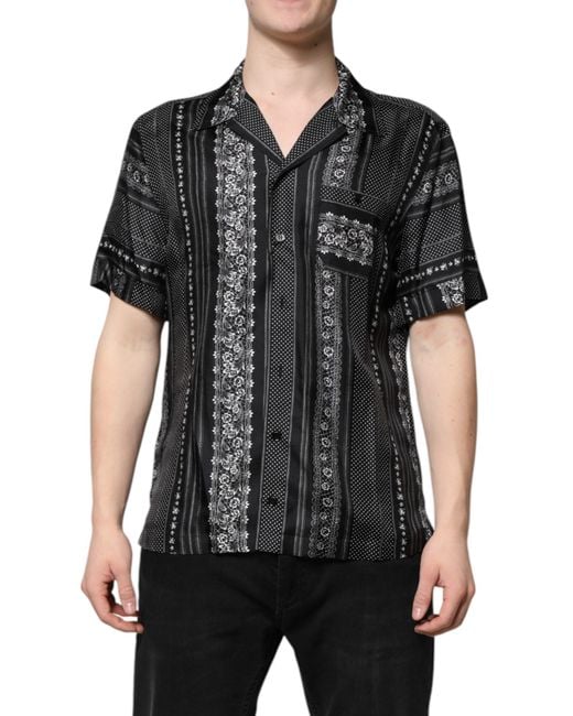 Dolce & Gabbana Black Silk Floral Print Short Sleeves Shirt for men
