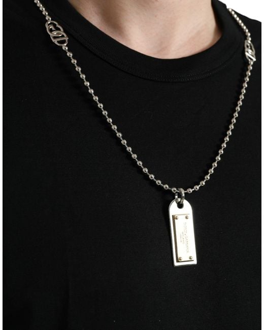Dolce & Gabbana Black Cotton Dog Tag Round Neck T-Shirt for men