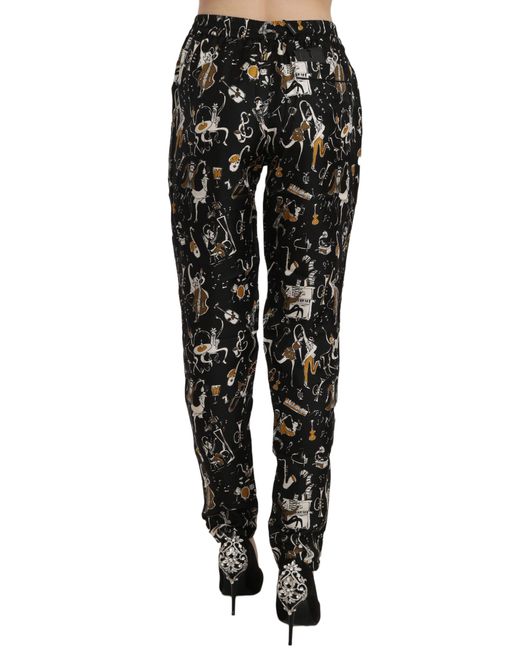 Dolce & Gabbana Black Musical Instrument Print Casual Trousers