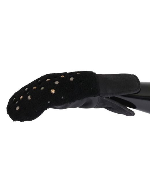 Dolce & Gabbana Black Shearling Studded Gloves for men