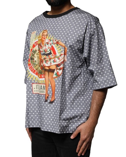 Dolce & Gabbana Gray Polka Dot Pinup Graphic Tee for men