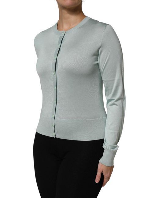 Dolce & Gabbana Gray Light Silk Button Down Cardigan Sweater