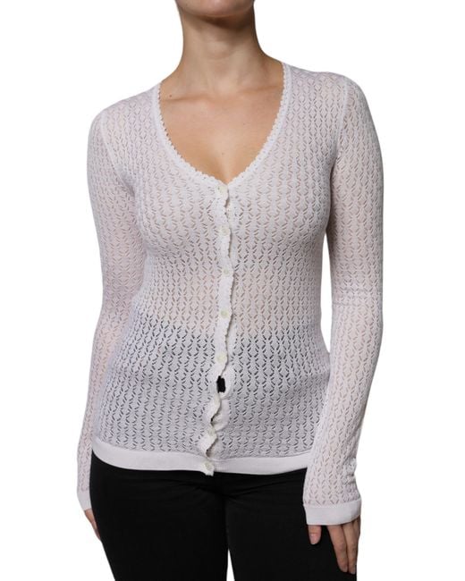 Dolce & Gabbana Gray Silk Button Down Cardigan Sweater