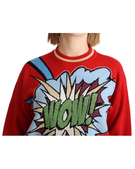 Dolce & Gabbana Red Knitted Cashmere Cartoon Top Sweater