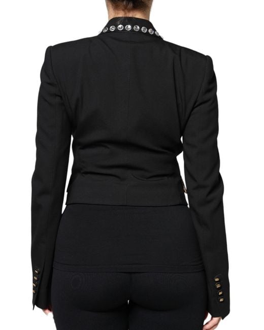 Dolce & Gabbana Black Crystal Double Breasted Blazer Jacket