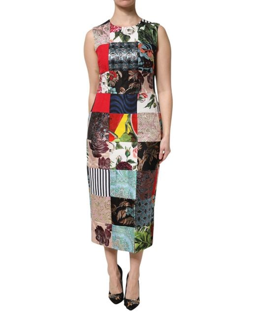 Dolce & Gabbana White Patchwork Sleeveless Sheath Dress
