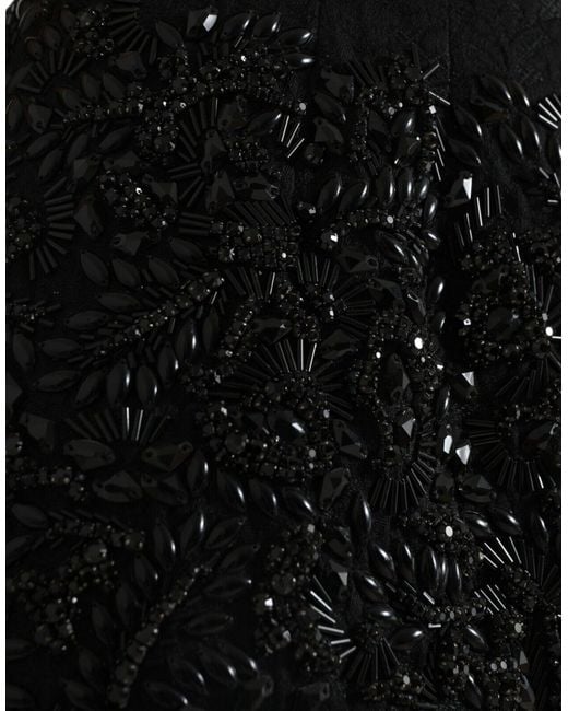 Dolce & Gabbana Black Crystal Handmade Knee Pencil Skirt