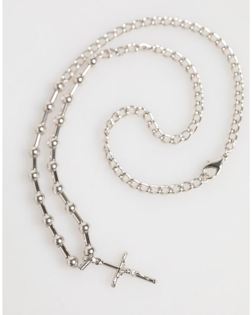 Dolce & Gabbana White Tone Brass Chain Religious Cross Pendant Necklace for men