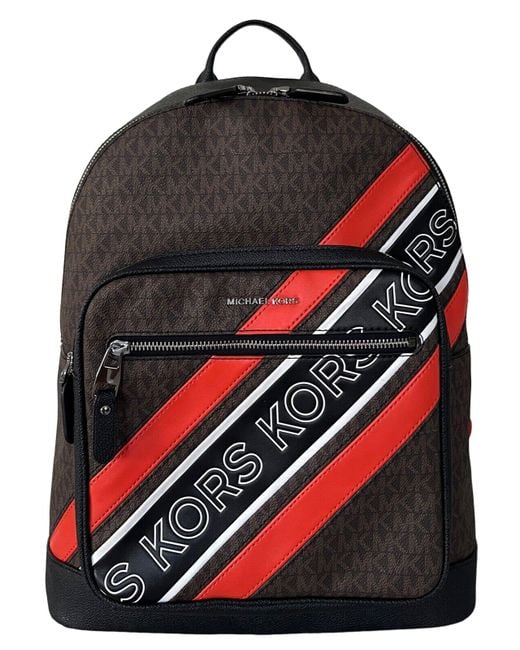 Michael Kors Hudson Logo Embossed Stripe Backpack Bag in Red Lyst