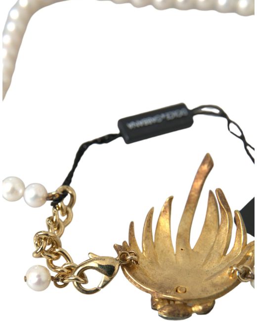 Dolce & Gabbana Metallic Brass Crystal Pearl Tree Pendant Charm Necklace
