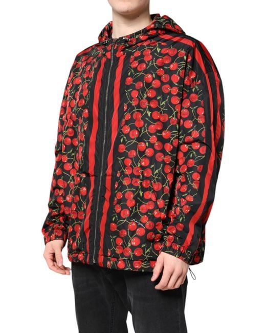 Dolce & Gabbana Red Cherry Print Hooded Jacket for men