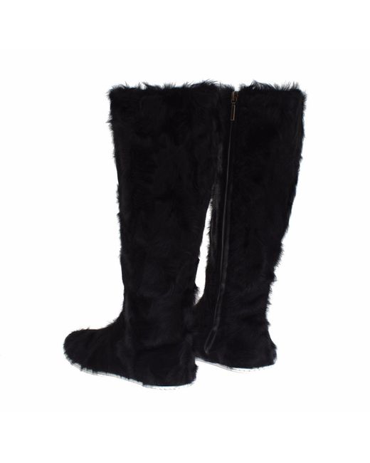 Dolce & Gabbana Black Xiangao Lamb Fur Leather Boots