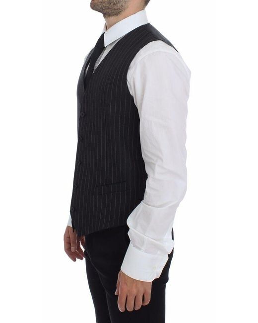 Dolce & Gabbana Blue Striped Wool Logo Vest Gilet Weste for men
