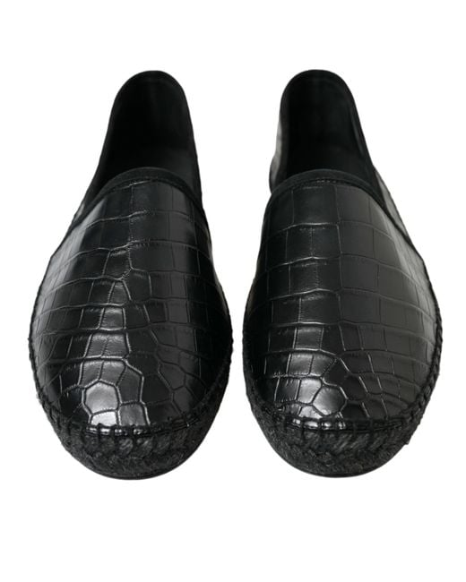 Dolce & Gabbana Black Exotic Leather Espadrilles Slip On Shoes for men