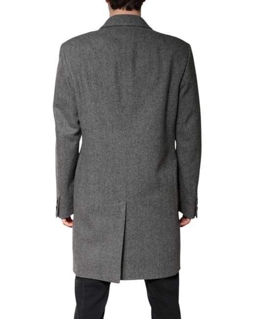 Dolce & Gabbana Gray Overcoat Long Sleeve Notch Neck for men