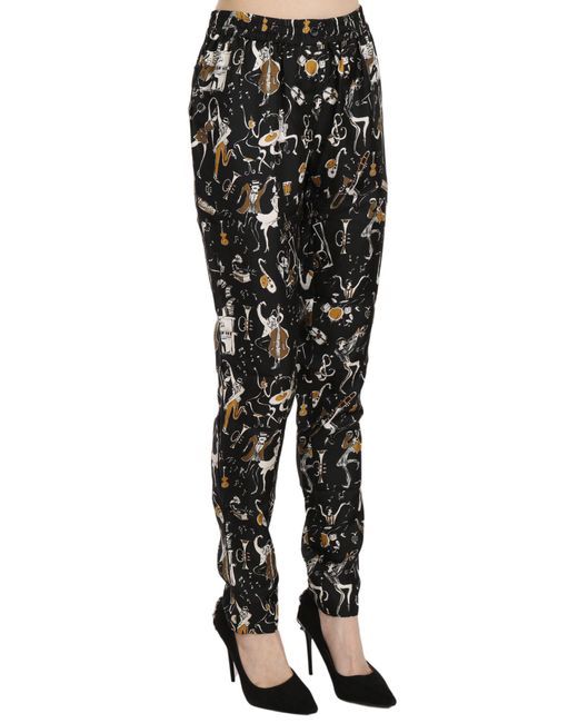 Dolce & Gabbana Black Musical Instrument Print Casual Trousers
