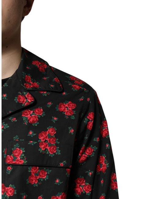 Dolce & Gabbana Red Floral Print Cotton Pajama Set Sleepwear for men