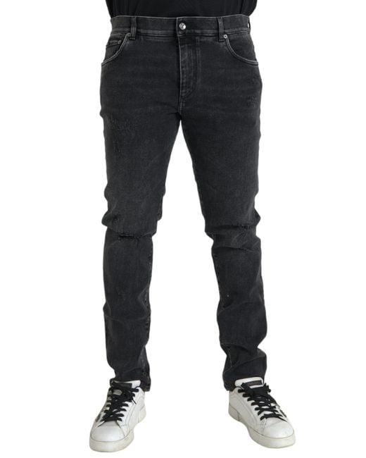 Dolce & Gabbana Black Cotton Stretch Skinny Denim Logo Jeans for men