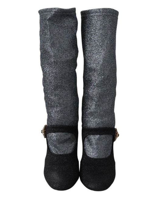 Dolce & Gabbana Blue Crystal Mary Janes Booties Shoes Nylon Spandex (Stretch)
